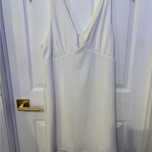 White Mini Dress with V-Neck and Spaghetti Straps